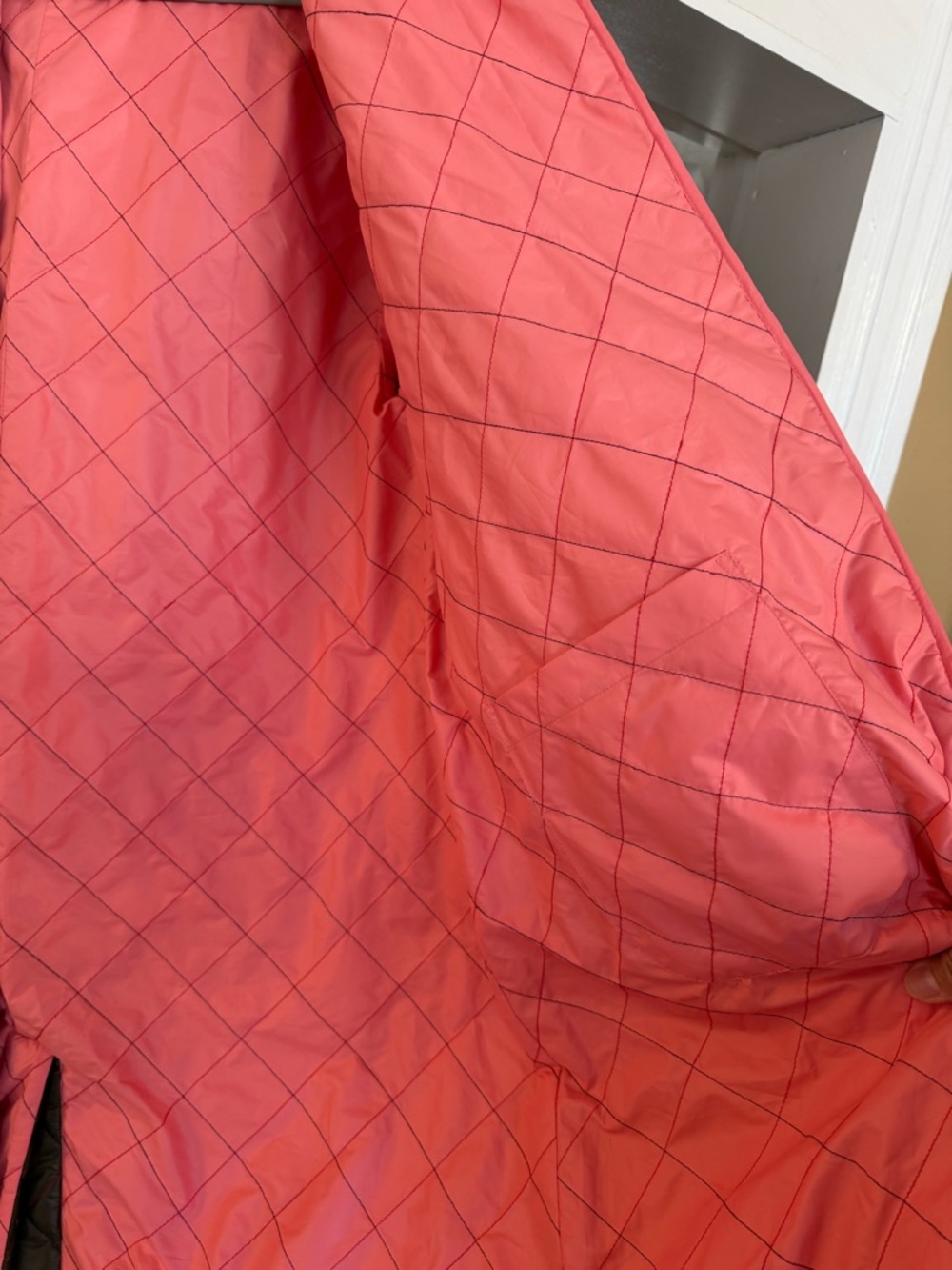 Clare V Olive Quilted Coat with Pink Trim - Picture 7 of 10